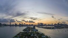 Sunset over Miami, the aerial view from Venetian Islands